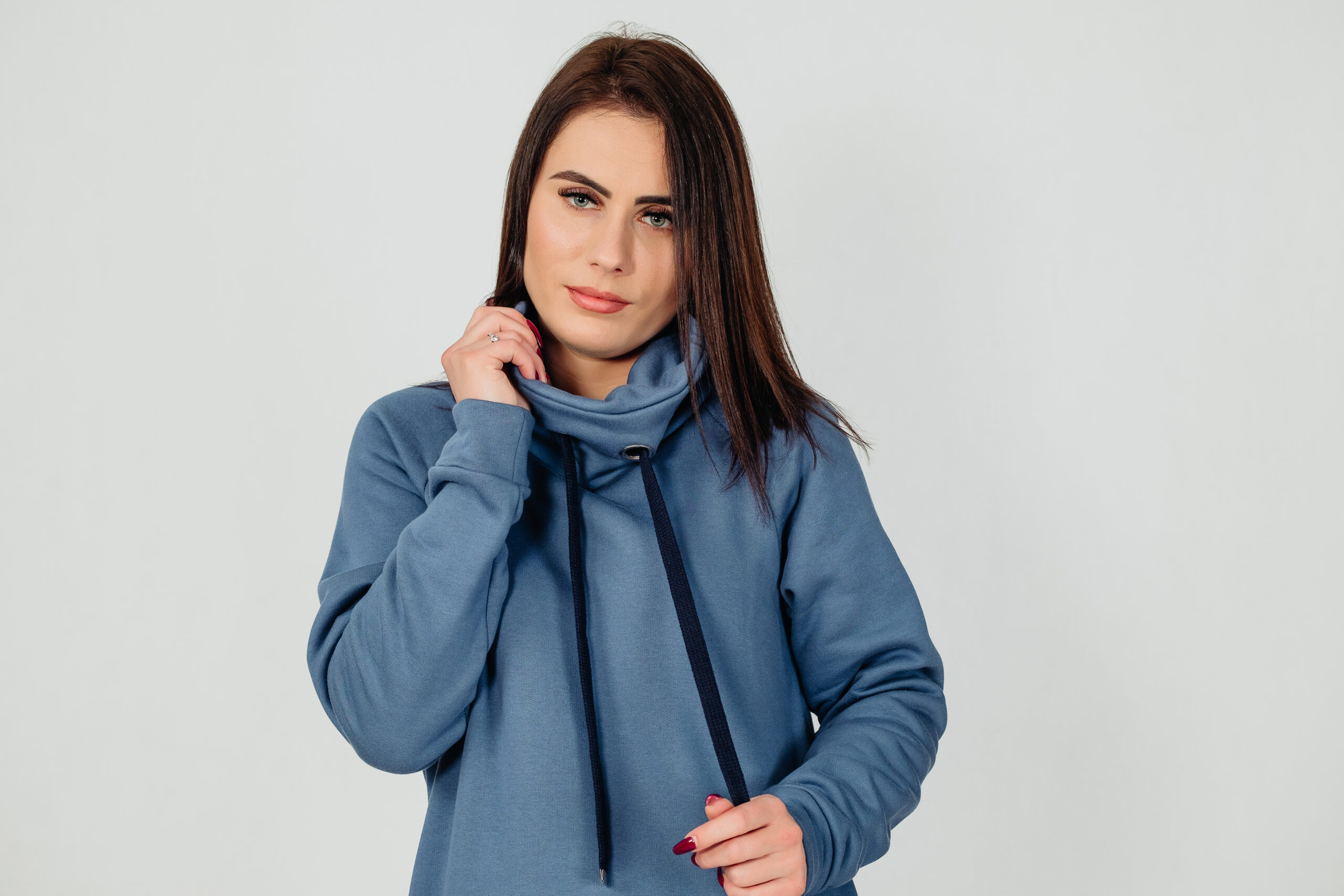 MAZURY -długa bluza z kominem kolor Niebieski Jeans - obrazek 3