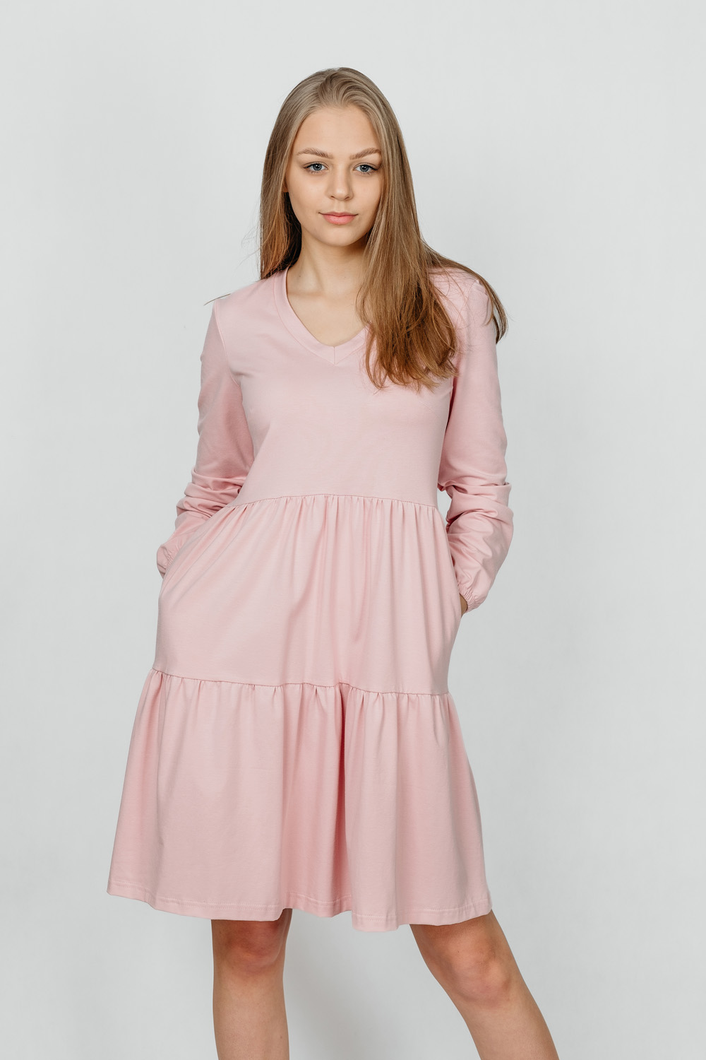 ROSA-sukienka z falbanami kolor Pudrowy Róż