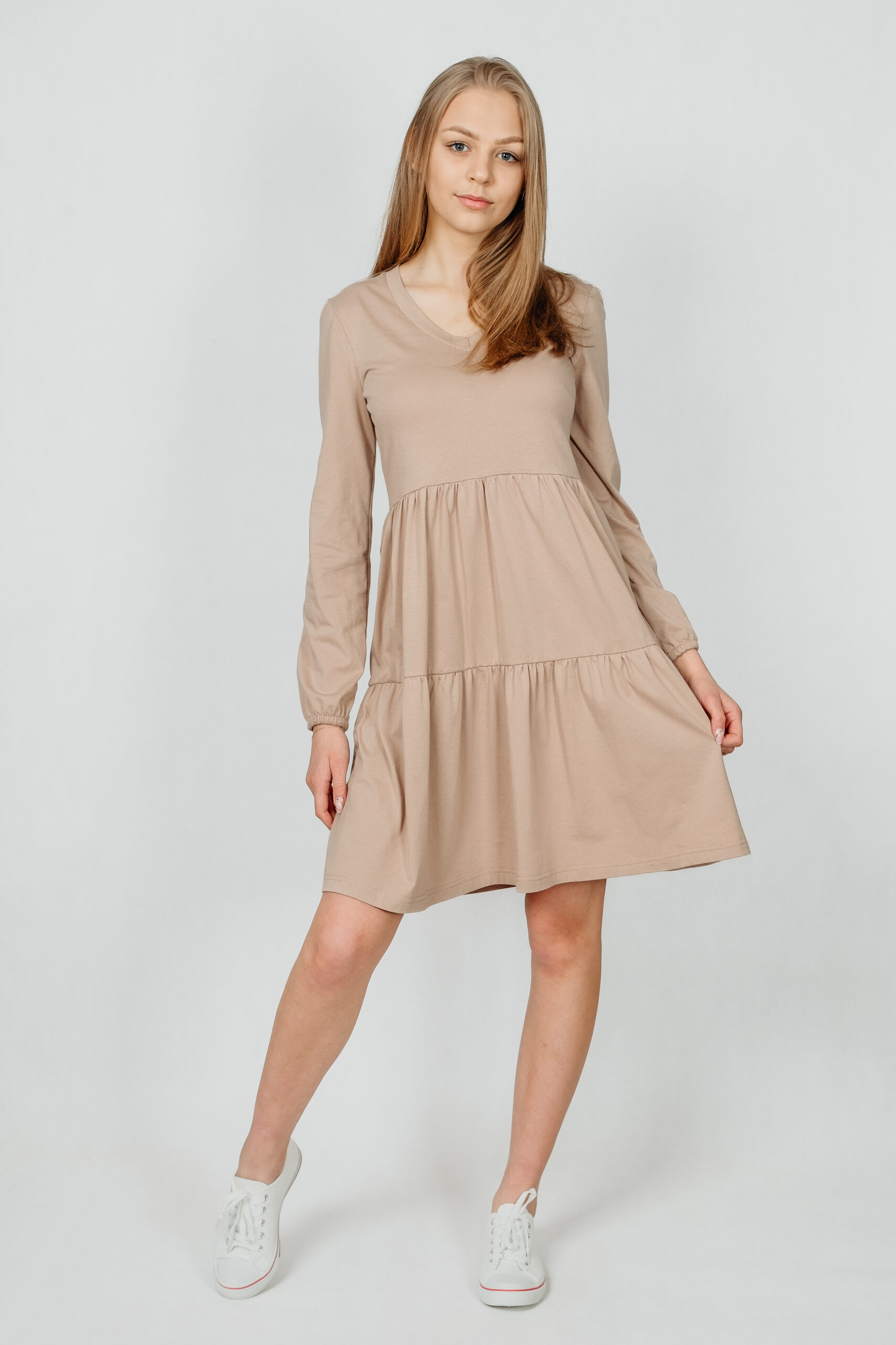 ROSA-sukienka z falbanami kolor Beż