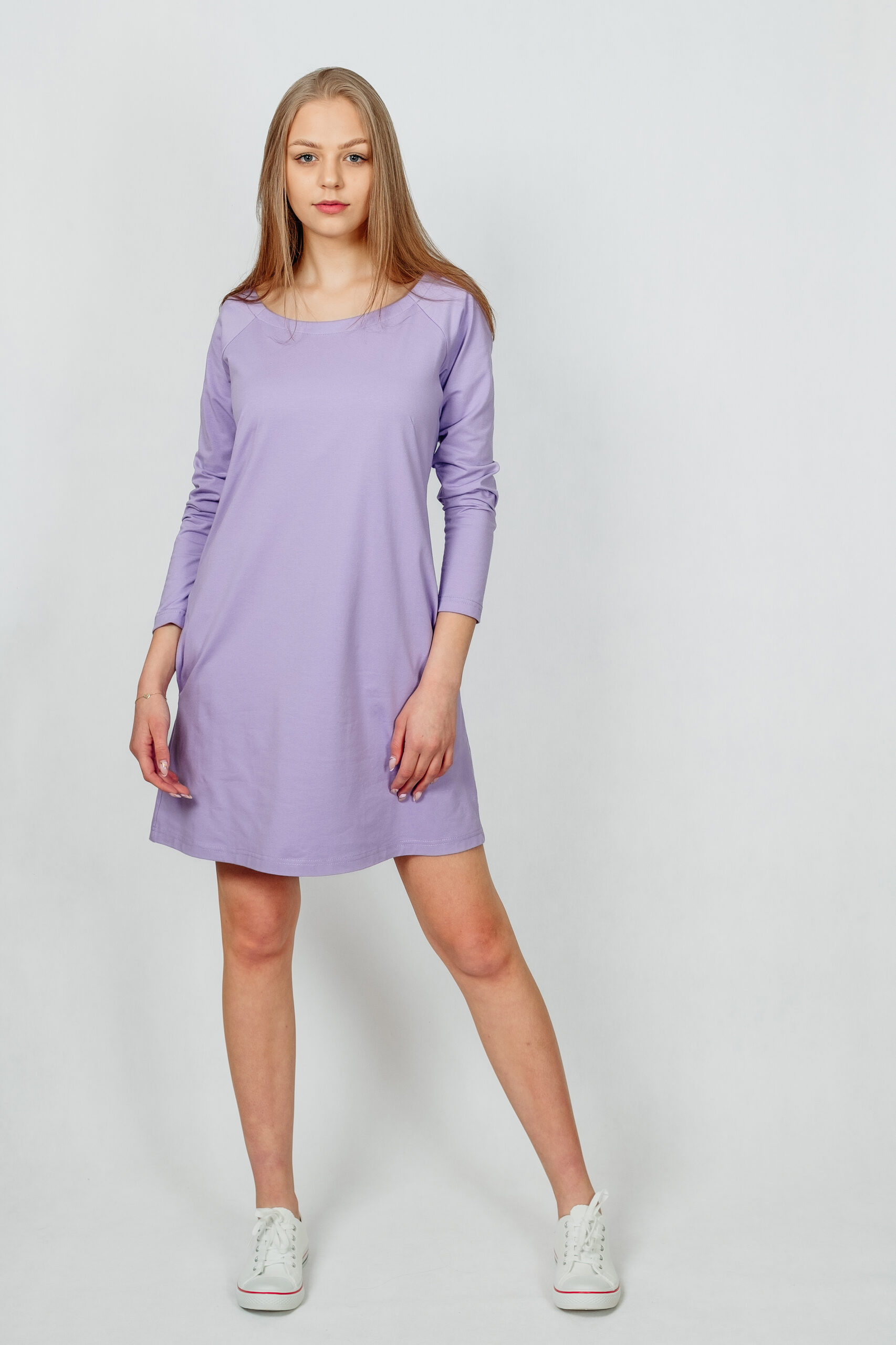 WIKI - trapezowa sukienka z zamkiem z tyłu kolor Liliowy