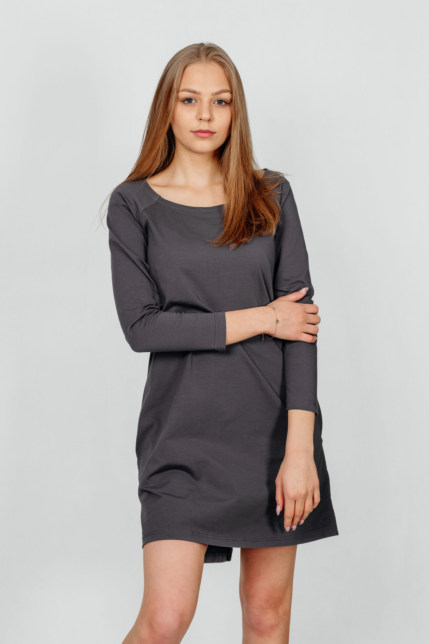 WIKI - trapezowa sukienka z zamkiem z tyłu kolor Antracyt