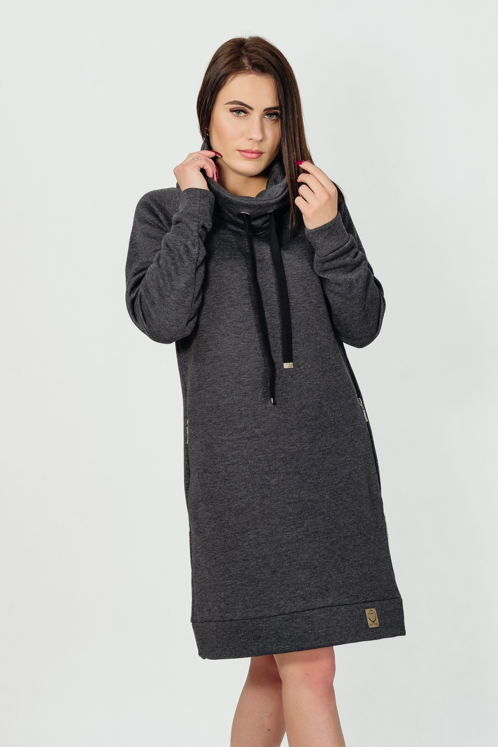 MAZURY -długa bluza z kominem kolor Antracyt