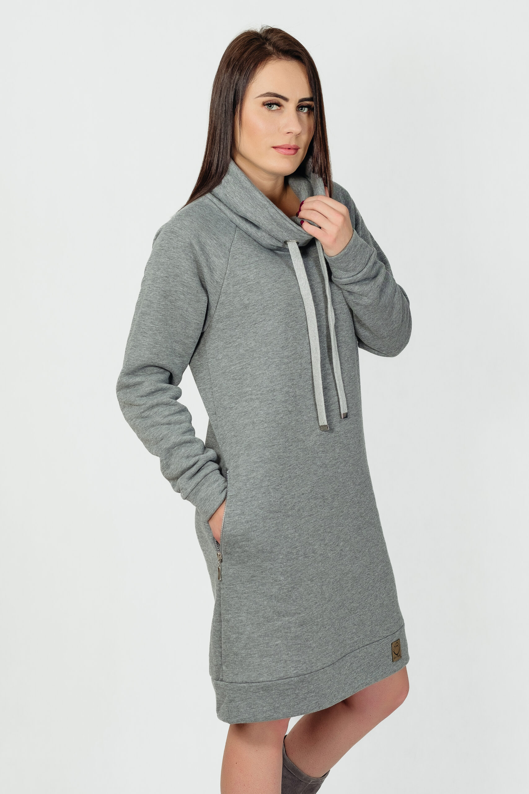 MAZURY -długa bluza z kominem kolor Popielaty