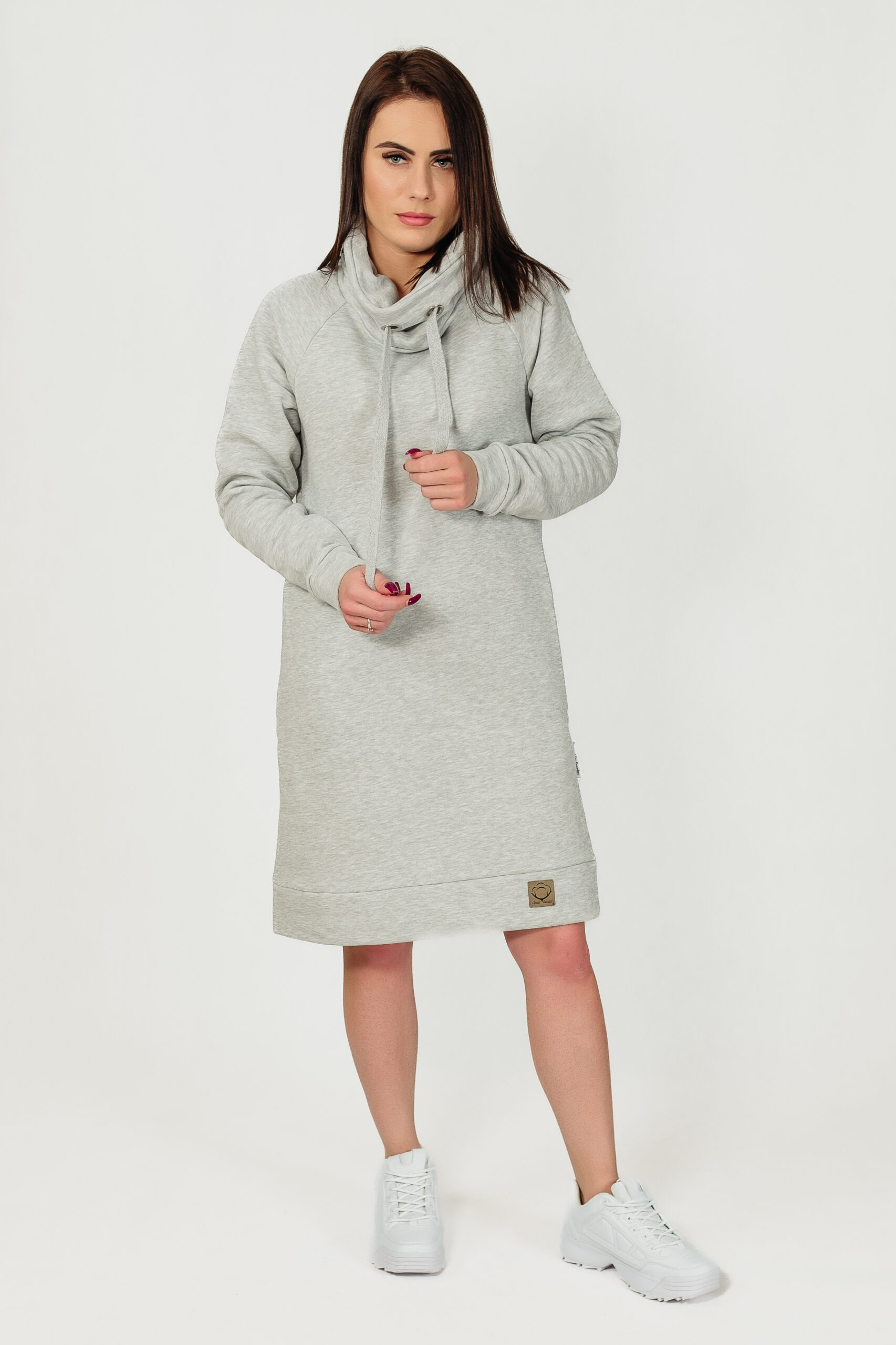 MAZURY -długa bluza z kominem kolor Jasnoszary