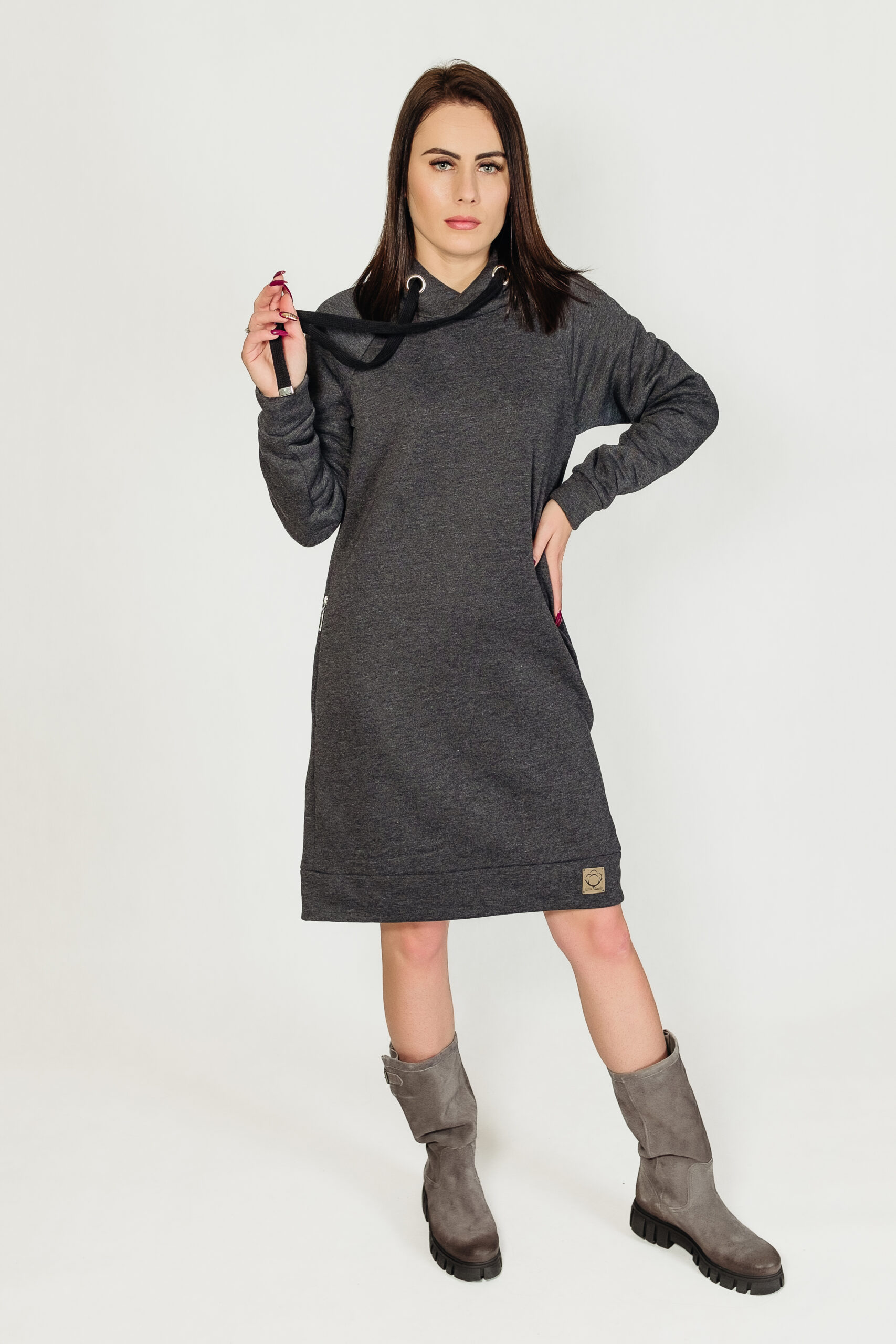 BAŁTYK - długa bluza z kapturem kolor Antracyt - obrazek 3