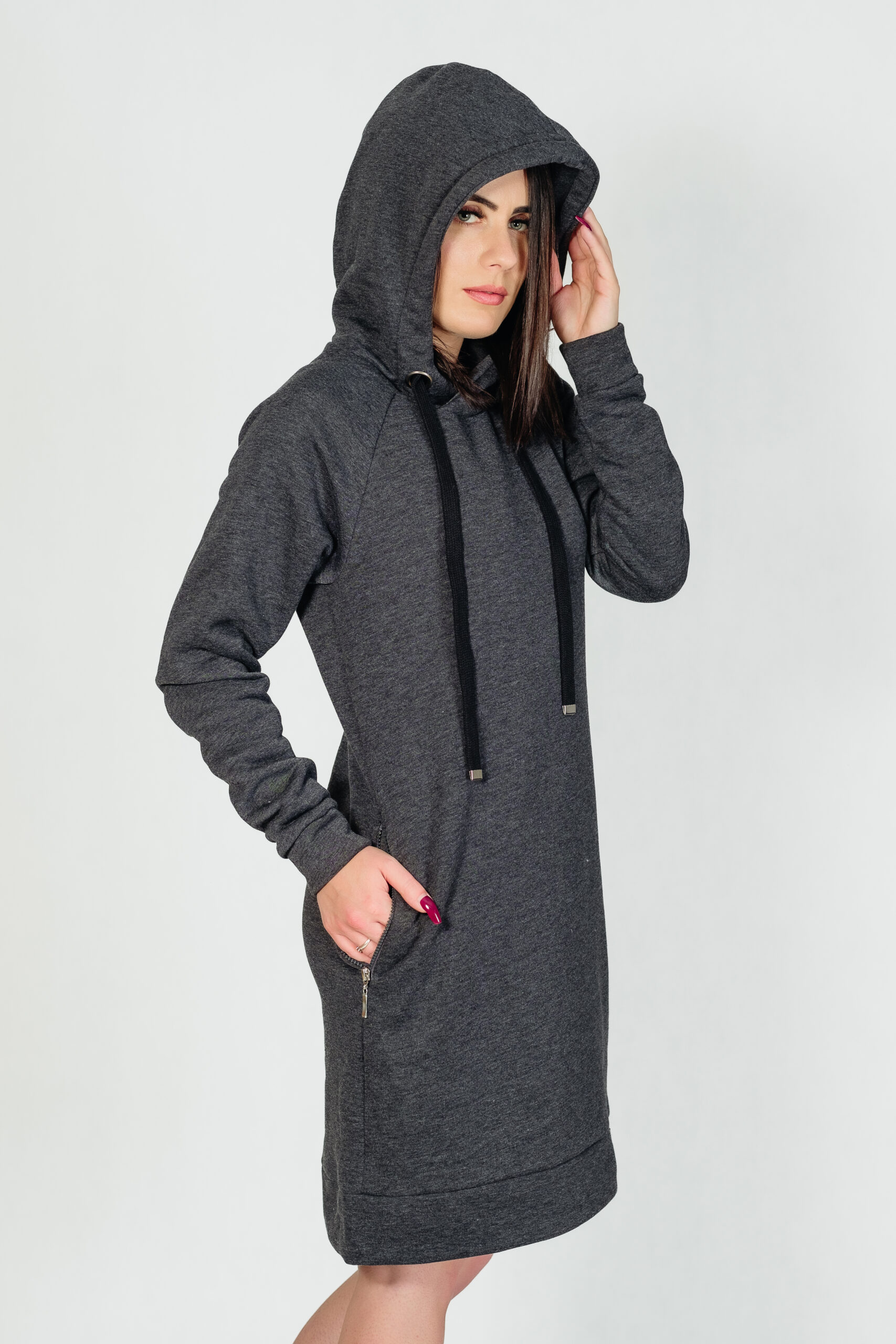 BAŁTYK - długa bluza z kapturem kolor Antracyt - obrazek 2