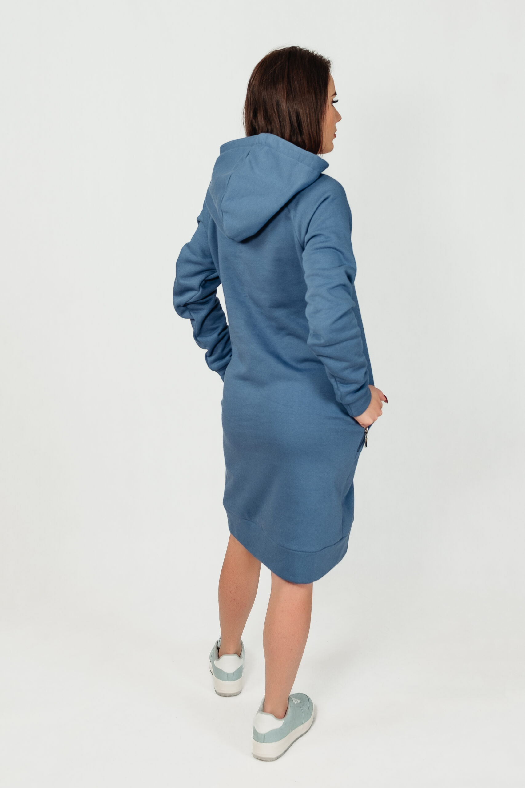 BAŁTYK - długa bluza z kapturem kolor Niebieski Jeans - obrazek 3