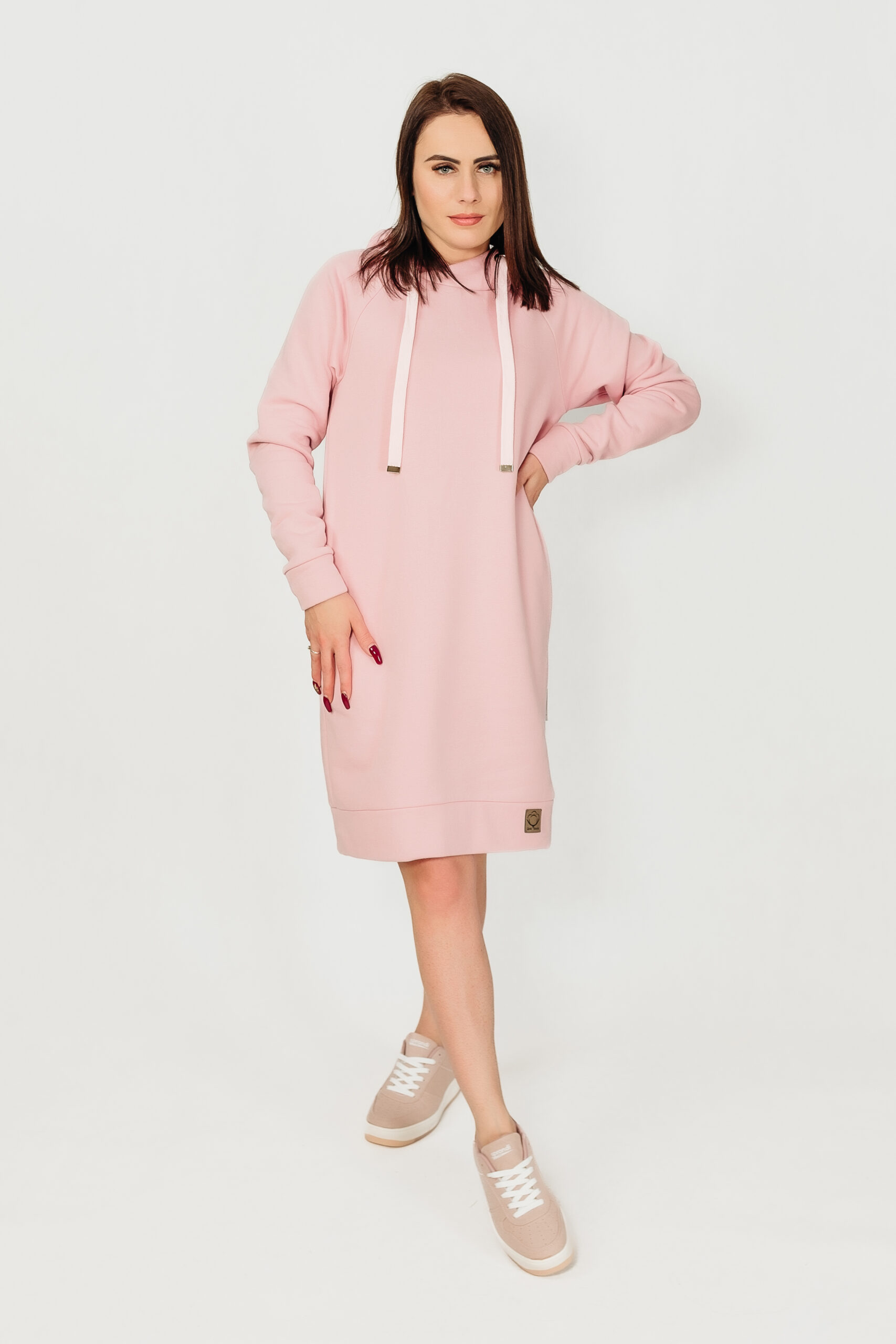 BAŁTYK - długa bluza z kapturem kolor Pastelowy Róż - obrazek 3