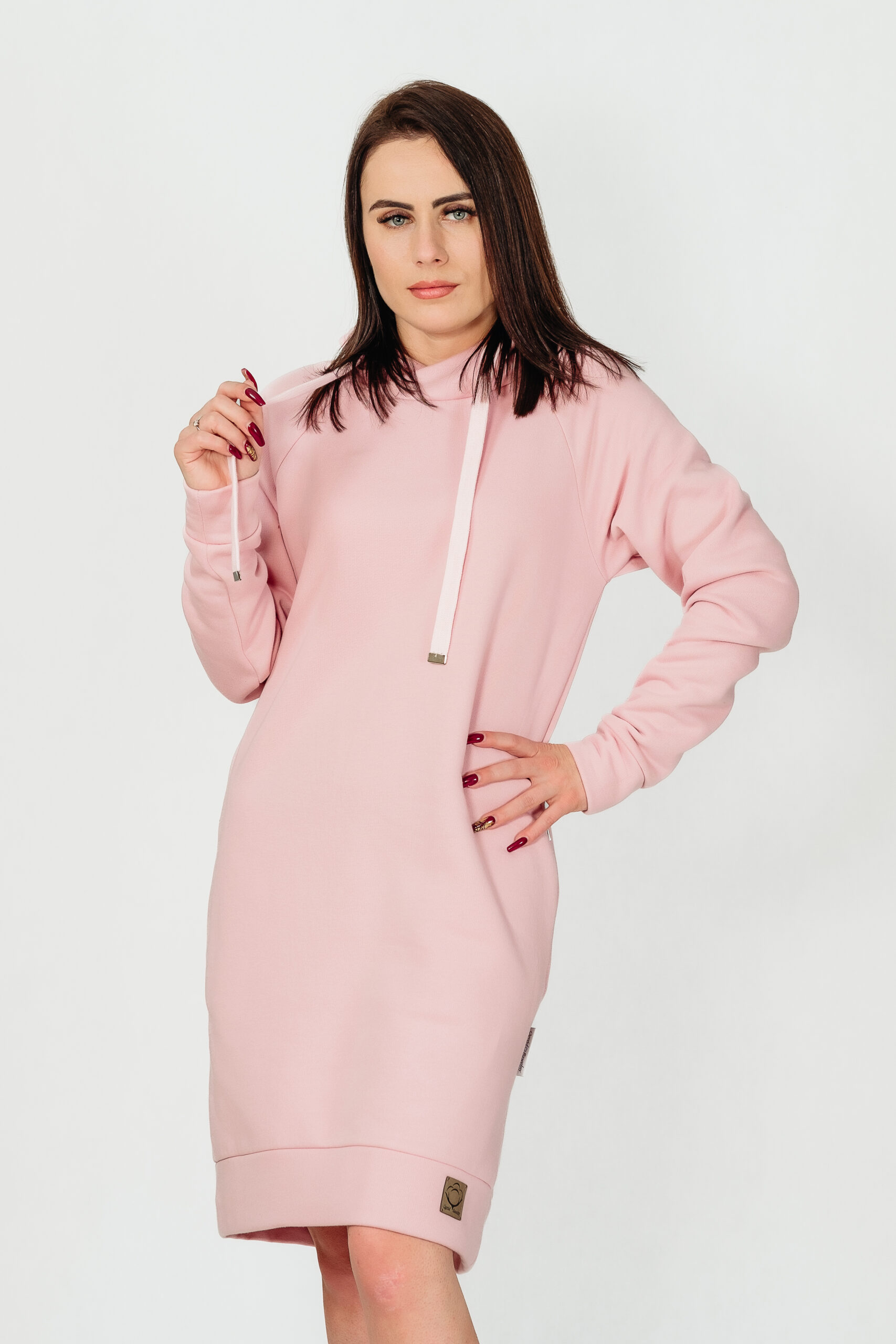 BAŁTYK  - długa bluza z kapturem kolor Pastelowy Róż