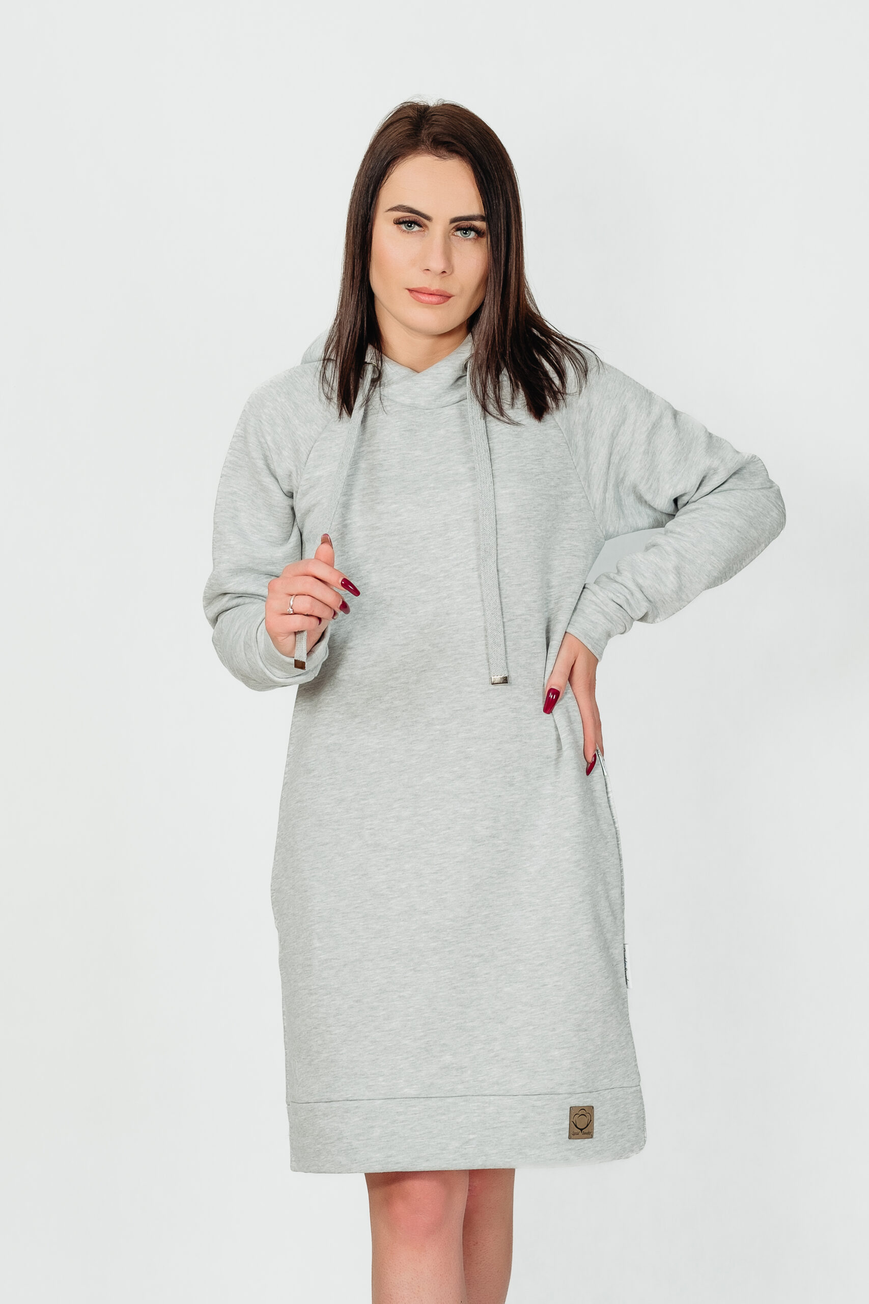 BAŁTYK  - długa bluza z kapturem kolor Jasnoszary