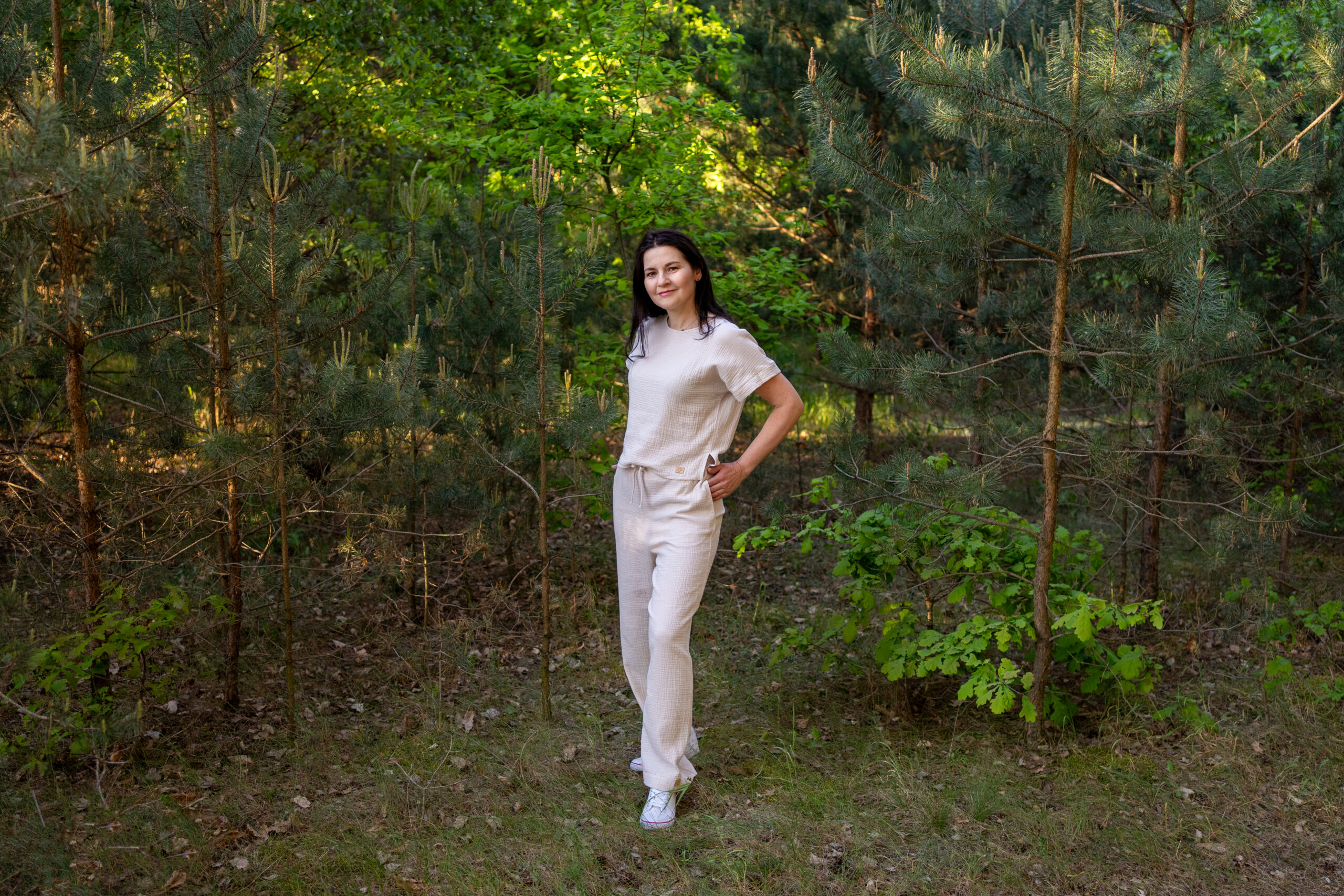 HELENA- szerokie spodnie z muślinu kolor Beż